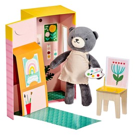 Petit Collage Beatrice The Bear in The Studio Play Set – Includes Stuffed Animal Toy and Pop-Out Play Set Box – Perfect for Hours of Pretend Play, Kid's Play Set Encourages Creative Expression