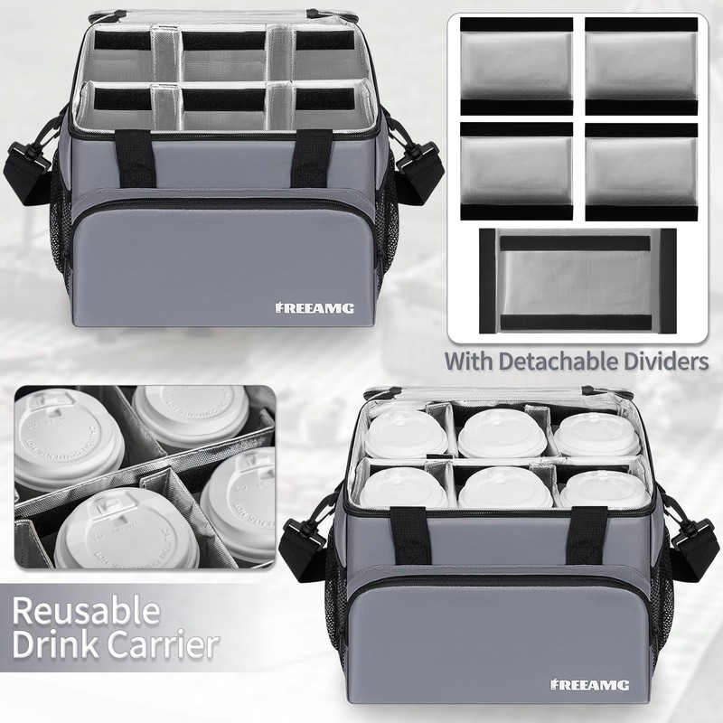 FREEAMG Reusable 6 Cups Drink Carrier, Portable Insulated Drink Caddy