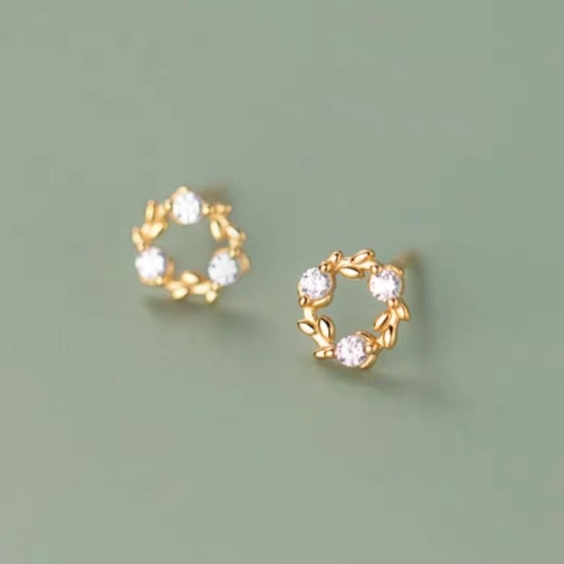 Silver 925 Silver Earrings, Gold, 18K Coating, Hypoallergenic, Circle, Wreath,