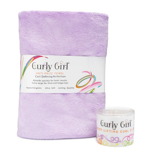 Curly Girl Microfiber Towel and Root Lifting Double Prong Clips (Lavender)