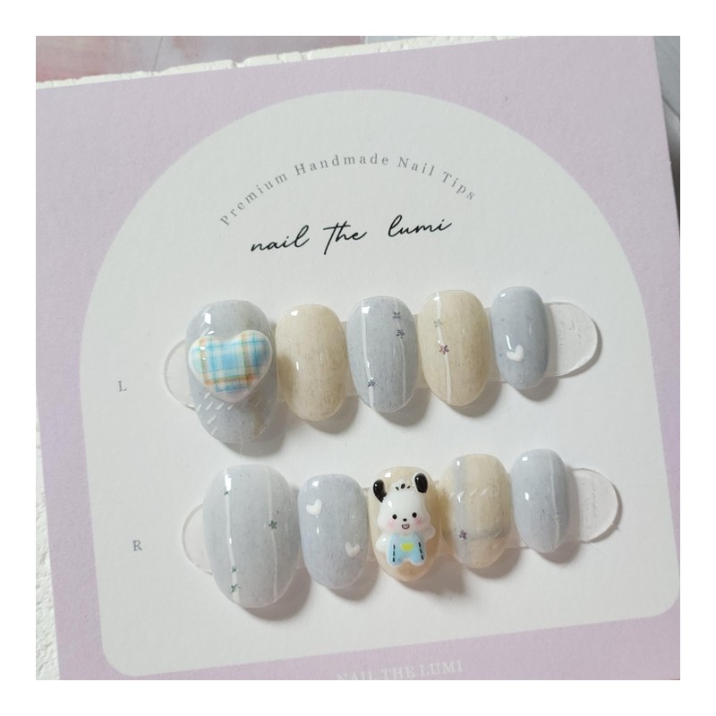 Winter Puppy Knit Handmade Nail Tips - Short Oval /