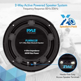 Pyle 6.5 Inch 2-way Marine Speakers - IP-X4 Waterproof and Weather Resistant Outdoor Audio - Stereo Sound System with 300 Watt RMS - 600 Watt Peak Power - Low Profile Design - 1 Pair (Black)