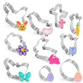 jollylife 14PCS Easter Cookie Cutter Set - Bunny,Rabbit Face,Egg,Chick,Sheep,Carrot,Flower,Butterfly,Holy Cross Party Supplies