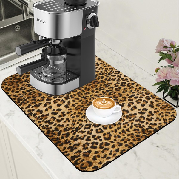POIUBLE Leopard Print Dish Drying Mat for Kitchen Counter Coffee