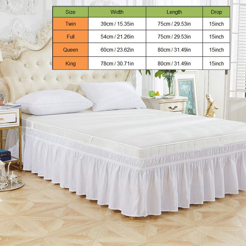 White Elastic Bed Skirt Ruffle, Polyester Easy Fit Spread Cover