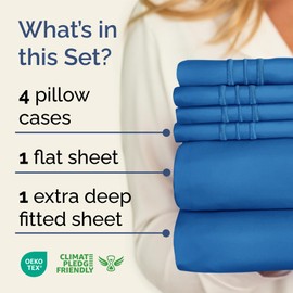 Extra Deep Queen Sheet Set - 6 Piece Breathable & Cooling Sheets - Hotel Luxury Bedding Set with 18-24 Inch Extra Deep Pockets - Easy Fit - Super Soft, Wrinkle Free and Comfy - Royal Blue, Queen Size