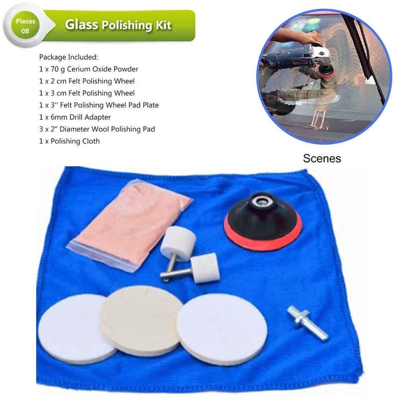 CALIDAKA 9pcs/Set Glass Polishing Kit, Car Windshield Polishing Kit, Scratch