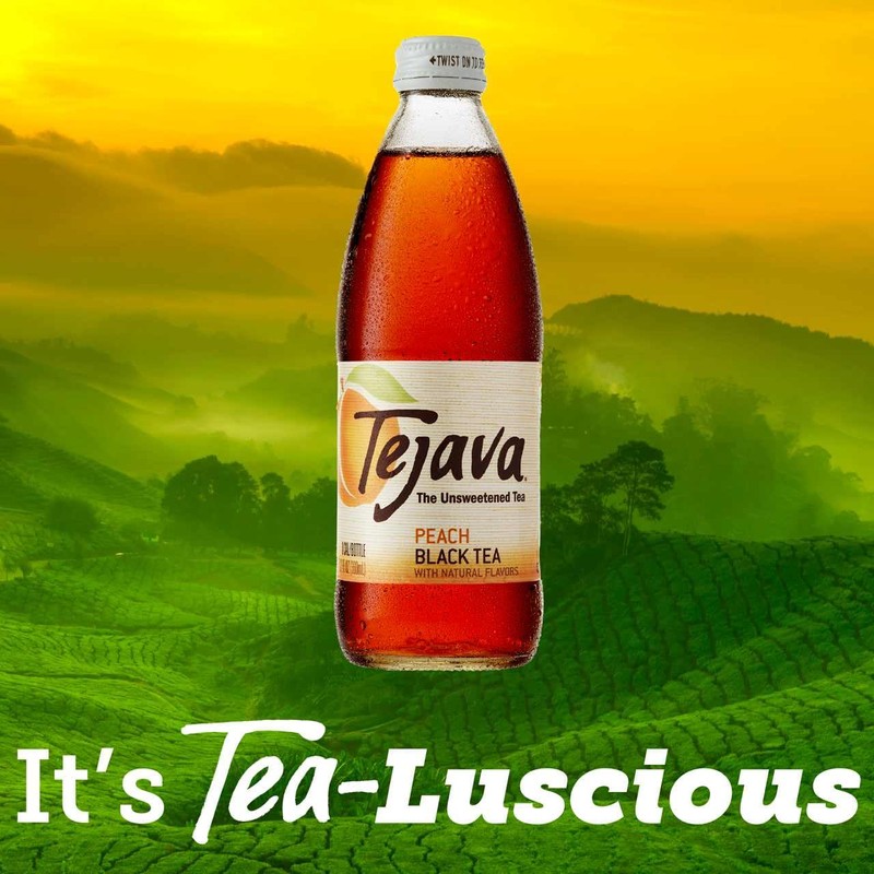 Tejava Peach Black Iced Tea, 12 Pack, 12oz Glass Bottles,
