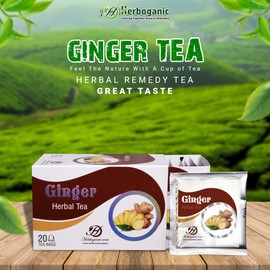 HERBOGANIC Ginger Herbal Tea - Relaxation and Delicate Aroma | Soothing and Refreshing Blend | Natural Ingredients | 60 Tea Bags