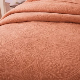 Tache Home Fashion Tuscany Sunrise Solid Floral Matelasse Quilt Bedspread Set, Queen, Orange