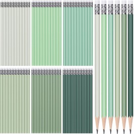 TecUnite 60 Pcs HB Pencils #2 Unsharpened Wood Cased Pencils with Eraser Hexagonal Pencil Cute Graphite No 2 Pencils for Adults Gifts Exam School Office Sketching Learning (Green Series, White)