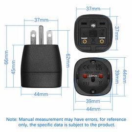 Toptekits (2 Pack) NEMA 6-15P to EU European Standard Female Socket Power Converter, US 3 Prong Male to Euro Schuko Female Socket Electrical Adapter Travel Plug Adapter