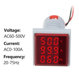 xinyee Mini Square Digital Volt-Ammeter Voltammeter Ammeter Voltmeter Cymometer Three LED Display Voltage & Current & Frequency Meter Indicator Monitor AC Panel Meter AC60-500V AC0-100A 20-75Hz
