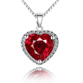 Navachi 925 Sterling Silver 18k White Gold Plated 3.7ct Heart Ruby Az9037a Necklace Pendant 18"