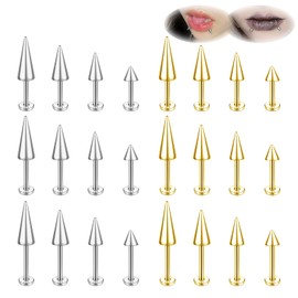ZS 20G Spike Nose Rings Studs, 18G Stainless Steel Spike Stud Earrings, 16G Septum Lip Rings Cartilage Tragus Helix Piercing for Women Men (24pcs 16g lip ring stud)