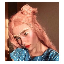 Zenith Classic Pink Lace Front Wigs for Party Fashion Cute Baby Pink Long Wavy Hair Synthetic Beautiful Wig for Women Mixed Color Pastel Pink Wig Light Purple & Orange Fiber 24 inches