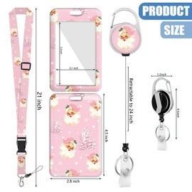 Christmas Badge Holder Retractable Clip with Lanyard Santa Xmas Tree Badge Reel Pink Vertical ID Card Protector Keychain for Nurse Teacher Students The Office Woman Men