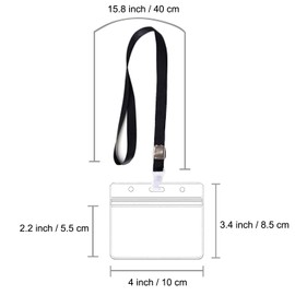 2Pcs Clear Plastic Horizontal Name Tag Badge, Waterproof ID Card Holders with Lanyard