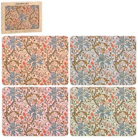 Placemats Set of 4 W. Morris Golden Lily Cork Back Heat Resistant Floral Design