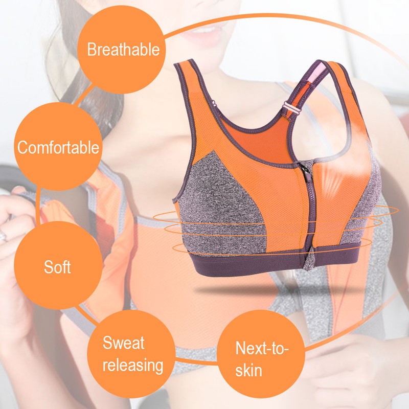 Women Yoga Fitness Zipper Stretch Workout Wireless Padded Shockproof Sports