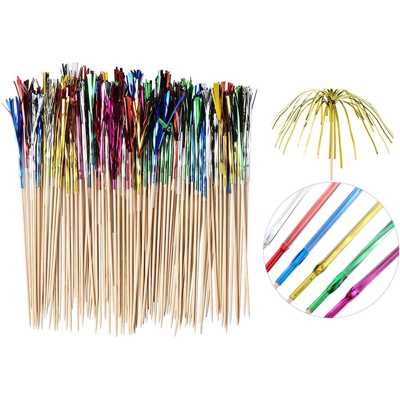 200Pcs Firework Cocktail Picks, BetterJonny Creative Foil Frills Firework Picks