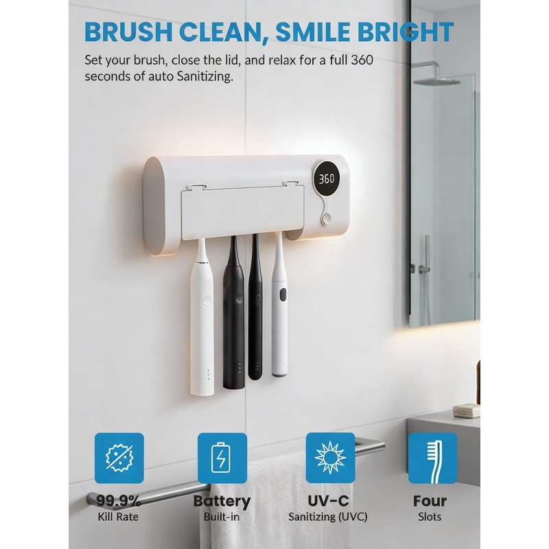 UV Toothbrush Sanitizer and Holder, GEVOODIX Smart Toothbrush Holder with