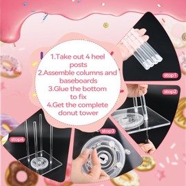 Acrylic Donut Stand, Lazy Susan Turntable Donut Tower Stand Includes 2 PCS Rotating Base and 8 Support Rods Stand for Dessert Table, Doughnut Holder for Birthday, Wedding, Baby Shower,Party(1 Pack)