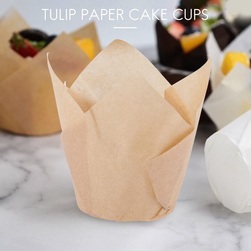Dovhmoh 200pcs Tulip Cupcake Bacups,Muffin Bellliner Holder,Rustic Cupcake Wrapper,Brown,White,Nature Color