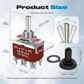 Momentary Toggle Switch,Malicele DPDT 6 Pin (ON)-Off-(ON) Waterproof 30A 12V DC,15A 250V AC Marine Toggle Switch 12v Heavy Duty with Boot Cover Cap for Car Boat- 2 Pack