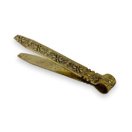 Vintage Brass Charcoal Tongs with Floral Engraved Handle - Antique Design Incense Tongs, 4.13 inches
