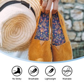 LMHCISO 6 Pairs No Show Socks Inner Soles for Women,Barefoot Sockless Shoe Inserts,Anti-Odor Non Slip,Washable,Multi Floral Print,Size 6-9