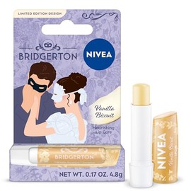 NIVEA Bálsamo labial de vainilla y galleta, cuidado nutritivo de los labios, Bálsamo labial hidratante edición limitada de Bridgerton con manteca de karité, hidratación, reparación y nutrición 3 en 1