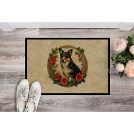 Caroline's Treasures DAC2390MAT Lancashire Heeler Christmas Flowers Doormat Front Door Mat Indoor Outdoor Rugs for Entryway, Non Slip Washable Low Pile, 18H X 27W