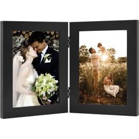 Golden State Art, 5x7 Double Picture Frame Vertical Hinged Photo Frame 2 Opening Folding Family Frames Collage, with Real Glass (5x7, Black, 1-Pack) | Golden State Art