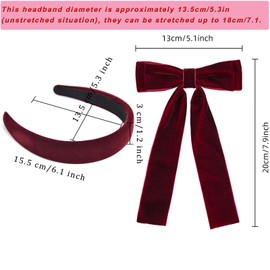 3 x breite Samt-Stirnbänder für Damen, weiches Stirnband, modisch, rutschfest, 3 x Samt-Schleifen-Haarspangen, französische Haarspange, Haarverschlüsse, Zubehör für Frauen und Mädchen