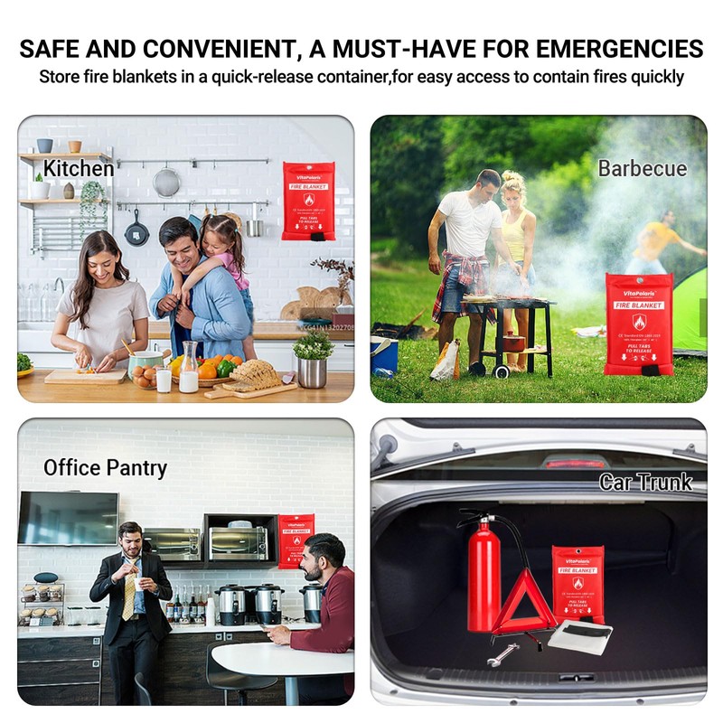 VitaPolaris Heavy-Duty Emergency Fire Blanket, 2 Pack – Fireproof Fiberglass