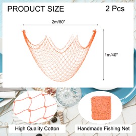 sourcing map 2 Pack Decorative Fishing Net Decor, Orange 80x40 Inch Picture Wall Photo Hanging Cotton Fish Net for Beach Party,Hawaiian Themed Party,Under the Sea Party Decorations