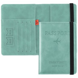 Cooja Passport Holder Cover Travel Wallet Organiser, Passport Case with RFID Blocking, PU Leather Travel Document Holder for Men&Women Travel Accessories (Light Blue)