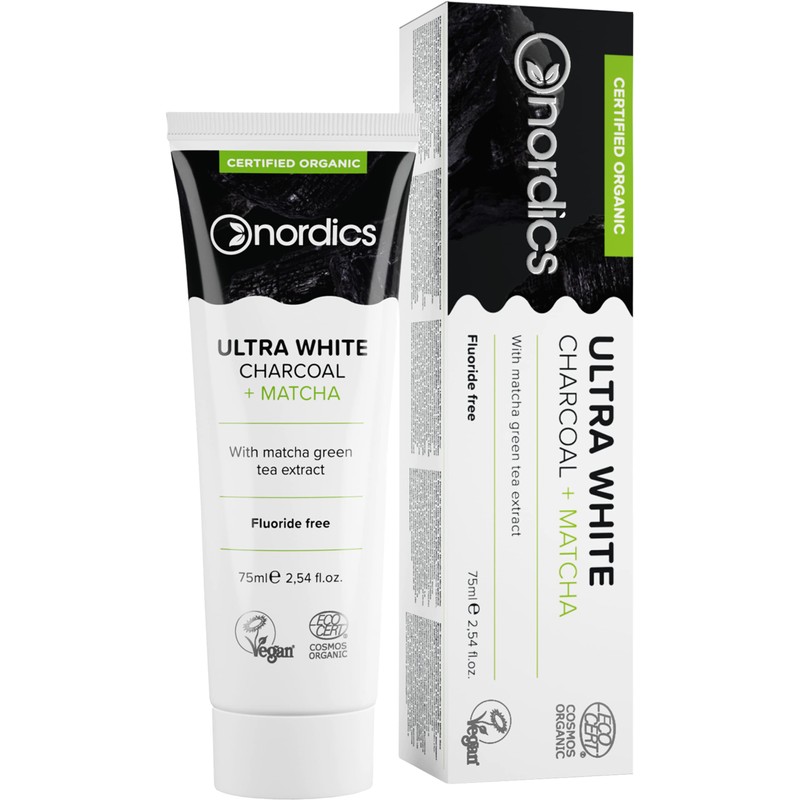 Nordics Teeth Whitening Toothpaste Activated Charcoal and Matcha, 100% Natural