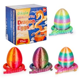 dikale 4 Packs 3D Printed Dragon Eggs with Articulated Dragon Inside, Fidget Toys for Kids & Adults, Easter Christmas Stocking Stuffers, Tabletop Fun Decoration, Silk Luminous Rainbow Color Included