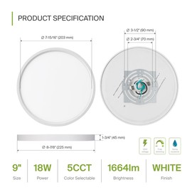 ASD LED 9 Inch Round Flush Mount Ceiling Light Fixture | 18W 1660LM 2700-6000K 120V | 5CCT, Dimmable, Ultra Slim, ETL Listed | Thin Flat Panel Lamp, Bedroom Low Profile Lighting | White