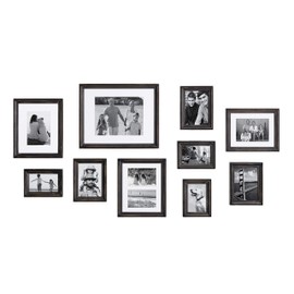 Kate and Laurel Bordeaux Gallery Wall Frame Kit, Set of 10 with Assorted Size Frames in Distressed Black Finish