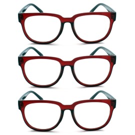 EYE ZOOM Reading Glasses 3 Pack Women Stylish Plastic Frame Readers, Wine Red, +2.00