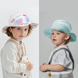 Kids Bucket Hats Summer Sun Protection Hat for Toddler Wide Brim Beach Cap for Boys Girls (Black, 6-24 Months)