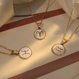 Acura-Styles Damen Kette Sternzeichen Wassermann Gold Edelstahl 18 Kt. Vergoldet Perlmutt Wassermann Anhänger Gold Wasserfest Nickelfrei Sternzeichen Kette Goldkette 45cm Schmuck Geschenk Damen