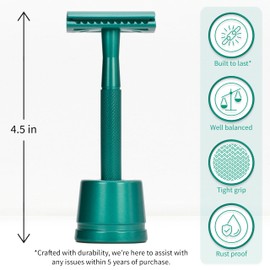 Bambaw Bambaw Double Edge Close Comb Safety Razor with Stand, Shaving Razor for Men with 5 Safety Razor Blades, Reusable Eco Freindly DE Metal Razor C Sea Green