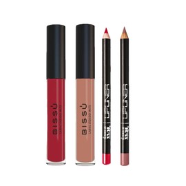 Los Lip Combos que Necesitabas – Kit de 2 Labiales Mate Bissu + 2 Delineadores IVY | Vegano, Waterproof y Cruelty Free (Cherry)
