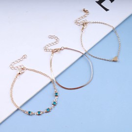 Inateannal Boho Layered Sapphire Bracelet Blue Crystal Bracelet Chain Love Heart Bracelet Chain Stacked Gold Bracelet Sapphire Gemstone Bracelet Wrist Chain Jewelry for Women and Girls