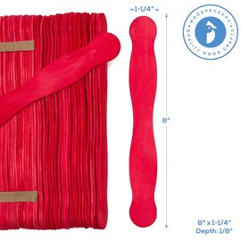 Wooden Red 8" Fan Handles, Wedding Programs, Paint Mixing, Pack 75, Jumbo Craft Popsicle Sticks for Auction Bid Paddles, Wooden Wavy Flat Stems for Any DIY Crafting Supplies Kit, by Woodpeckers