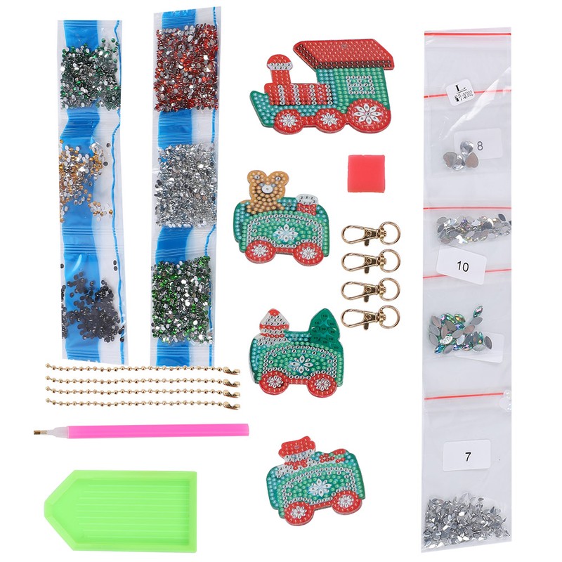 4Pcs Diamond Painting Keychain DIY Luggage Ornaments Art Crafts Christmas